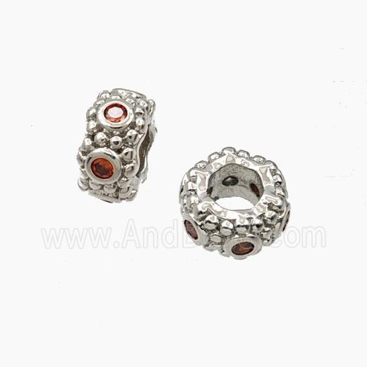 Copper Rondelle Beads Pave Zirconia Large Hole Platinum Plated
