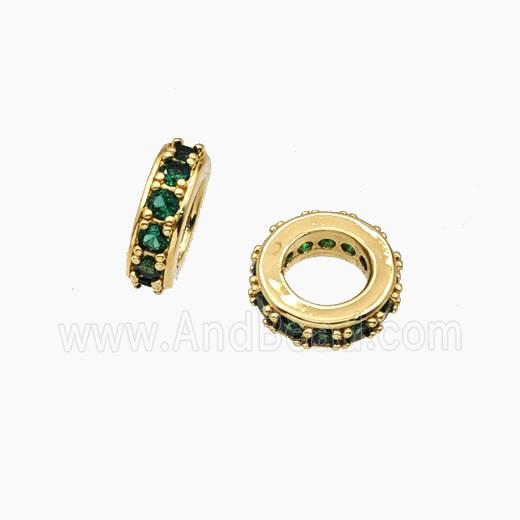 Copper Rondelle Beads Pave Zirconia Large Hole Gold Plated