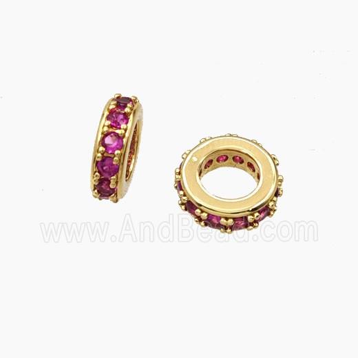 Copper Rondelle Beads Pave Zirconia Large Hole Gold Plated