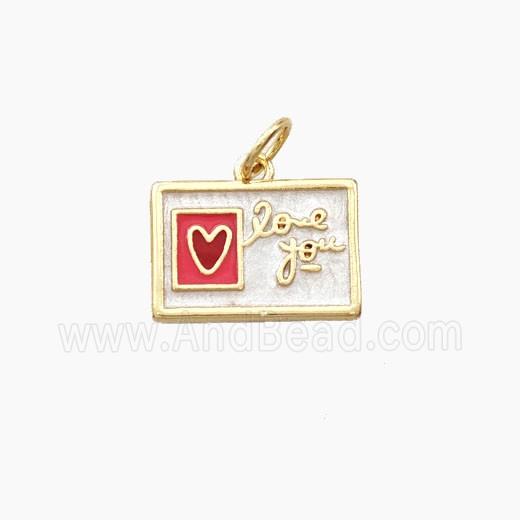 Copper Envelope Pendant Enamel Heart LoveYou Gold Plated