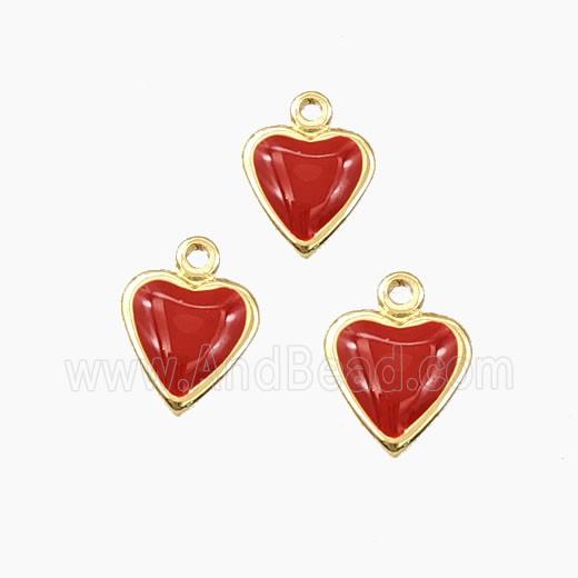 Copper Heart Pendant Red Enamel Gold Plated