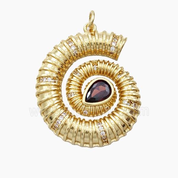Copper Seashell Pendant Pave Zirconia Spiral Gold Plated