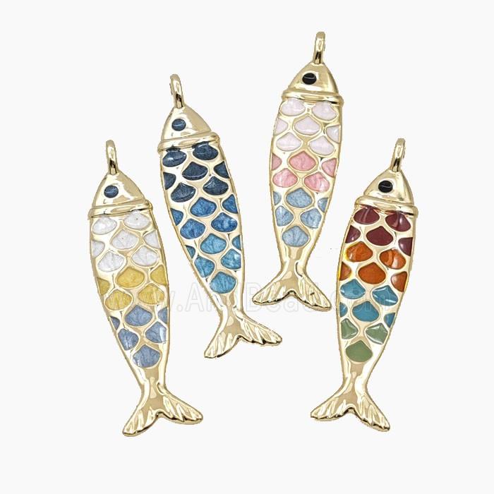 Copper Fish Pendant Enamel Gold Plated Mixed
