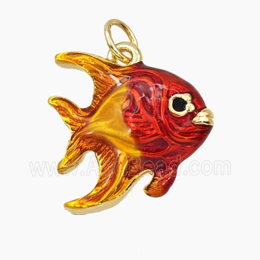 Copper Fish Pendant Red Enamel Gold Plated