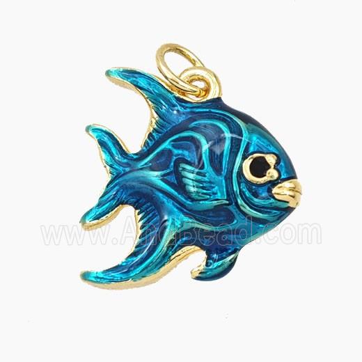 Copper Fish Pendant Blue Enamel Gold Plated