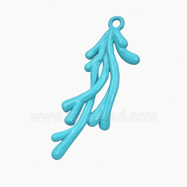 Coral Branch Charms Copper Pendant Blue Enamel