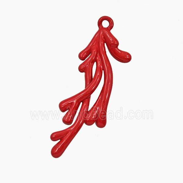 Coral Branch Charms Copper Pendant Red Enamel