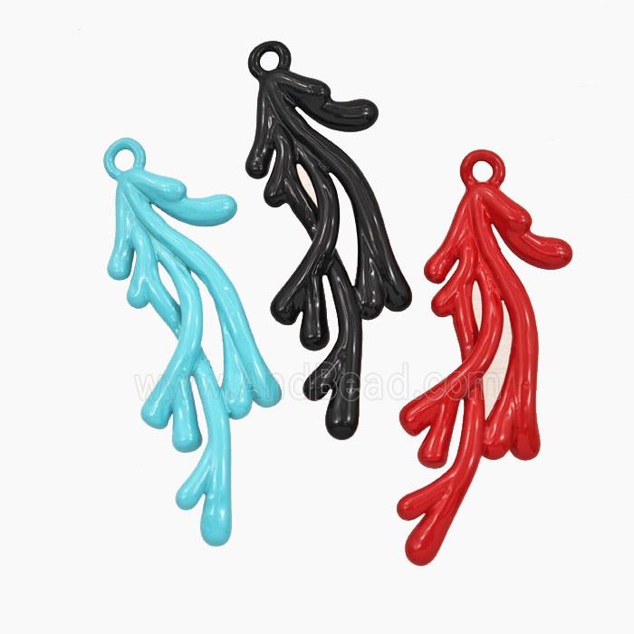 Coral Branch Charms Copper Pendant Enamel Mixed