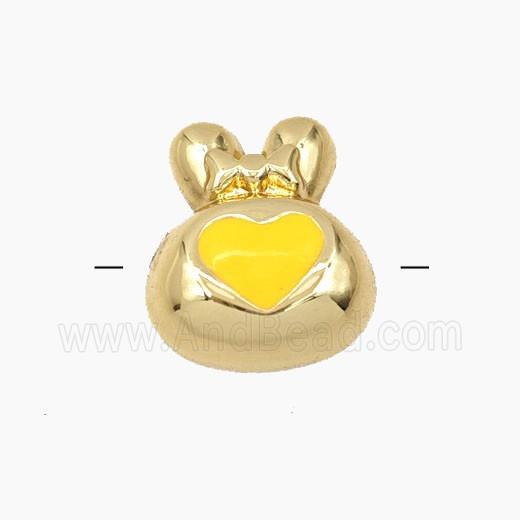 Copper Rabbit Beads Yellow Enamel Heart Gold Plated