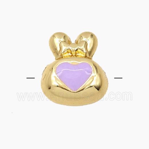 Copper Rabbit Beads Lavender Enamel Heart Gold Plated