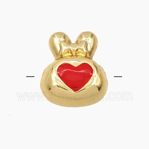 Copper Rabbit Beads Red Enamel Heart Gold Plated