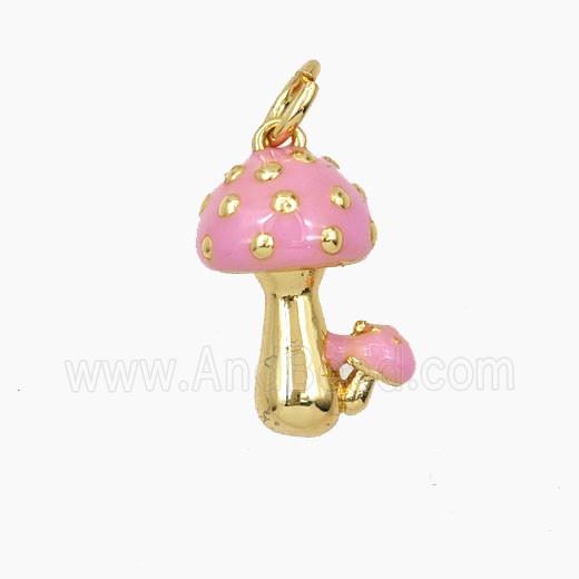 Copper Mushroom Pendant Pink Enamel Gold Plated