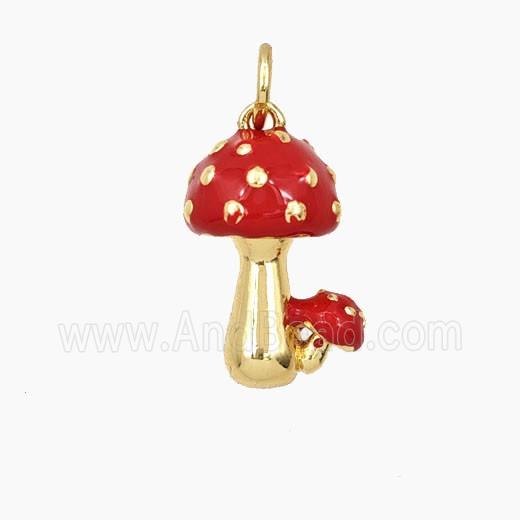 Copper Mushroom Pendant Red Enamel Gold Plated