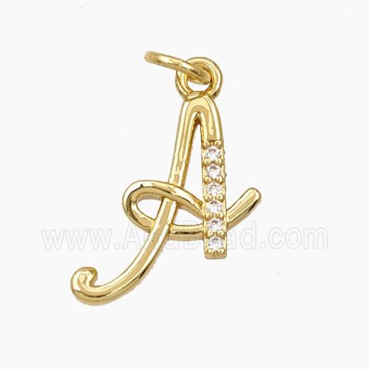 Copper Letter-A Pendant Pave Zirconia Gold Plated