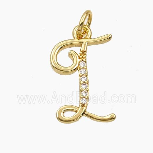 Copper Letter-I Pendant Pave Zirconia Gold Plated