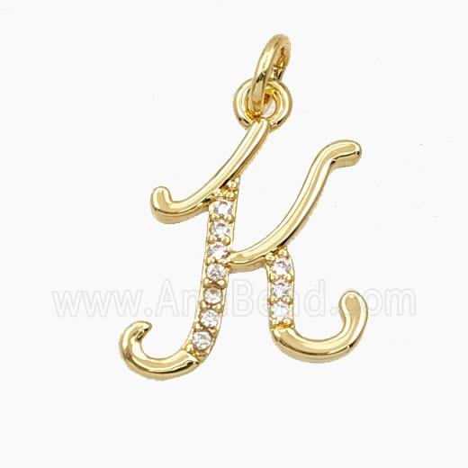 Copper Letter-K Pendant Pave Zirconia Gold Plated