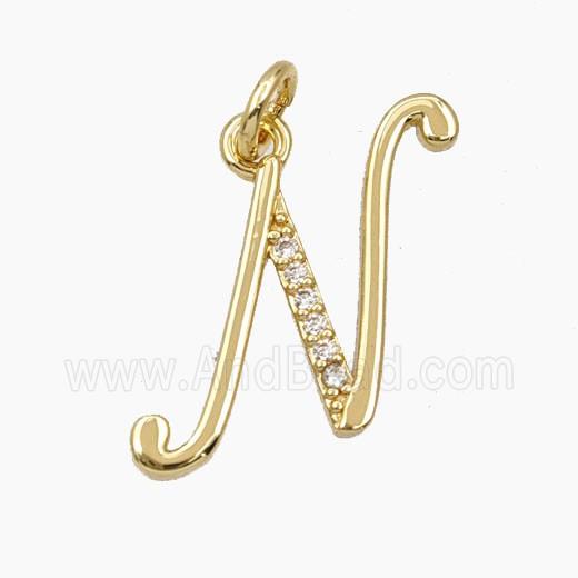 Copper Letter-N Pendant Pave Zirconia Gold Plated