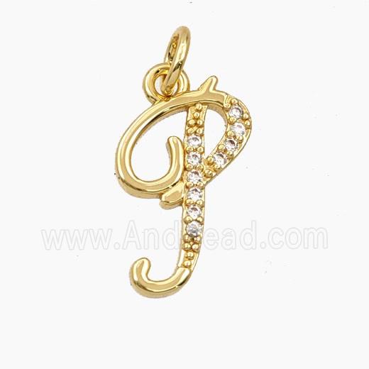 Copper Letter-P Pendant Pave Zirconia Gold Plated