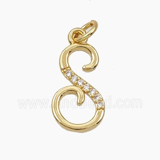 Copper Letter-S Pendant Pave Zirconia Gold Plated