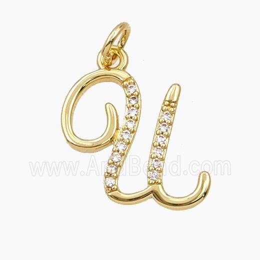 Copper Letter-U Pendant Pave Zirconia Gold Plated