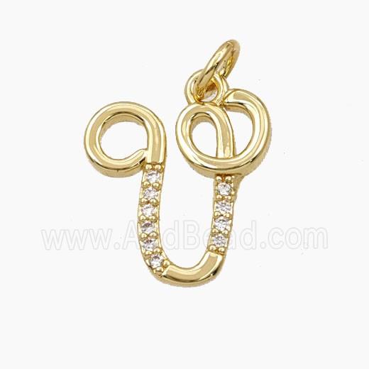 Copper Letter-V Pendant Pave Zirconia Gold Plated