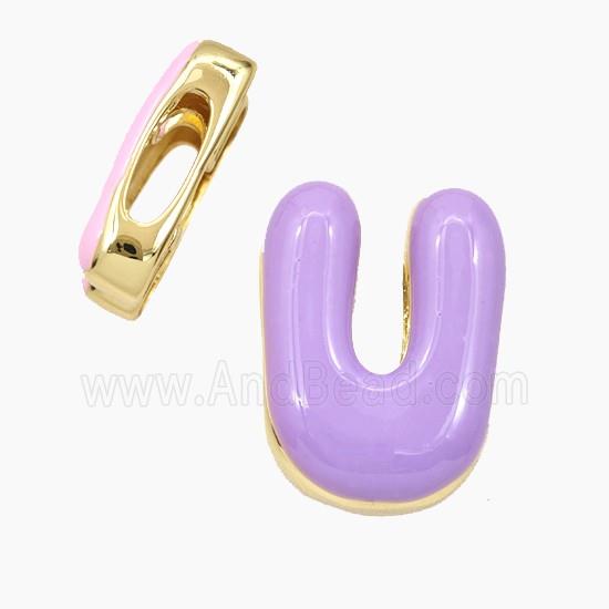Copper Letter-U Beads Enamel Flat Hole Gold Plated