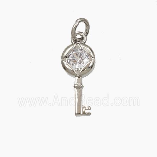 Copper Key Pendant Pave Zirconia Platinum Plated