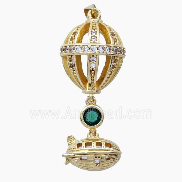 Hot Air Ballon Charms Copper Pendant Pave Zirconia Gold Plated