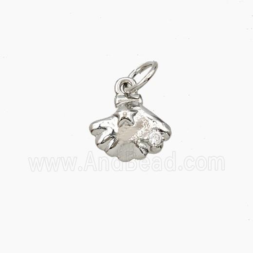 Copper Scallop Shell Pendant Pave Zirconia Platinum Plated