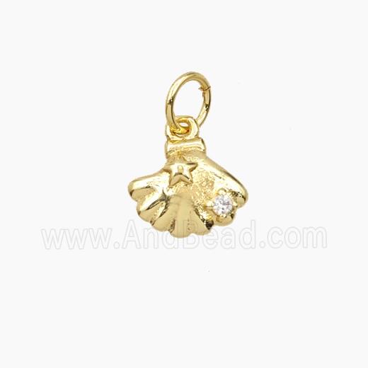 Copper Scallop Shell Pendant Pave Zirconia Gold Plated