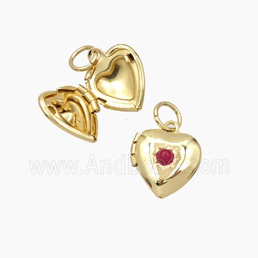 Copper Heart Locket Pendant Pave Resin Gold Plated