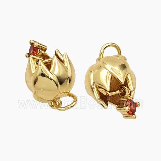 Copper Flower Pendant Pave Zirconia Gold Plated