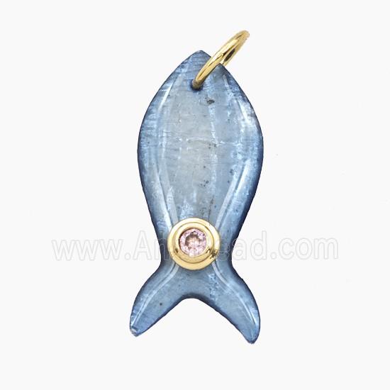 Blue Abalone Shell Fish Pendant Pave Zirconia