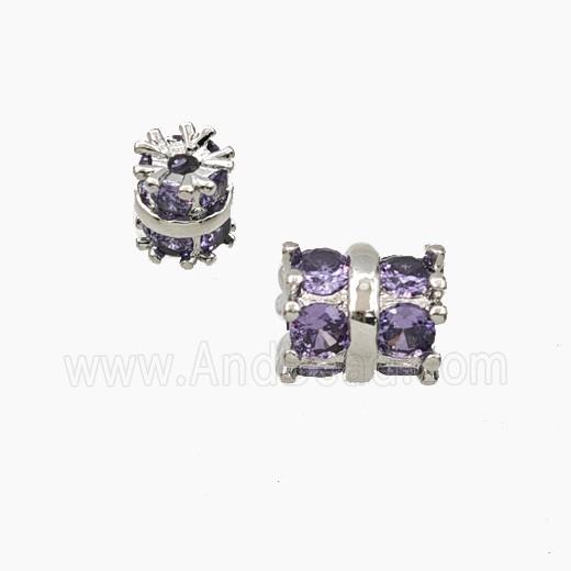 Copper Tube Beads Pave Zirconia Platinum Plated