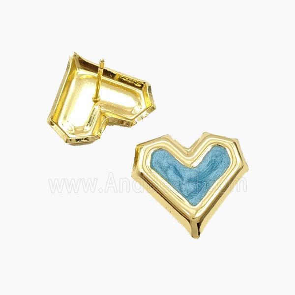 Copper Heart Stud Earrings Turqblue Enamel Gold Plated