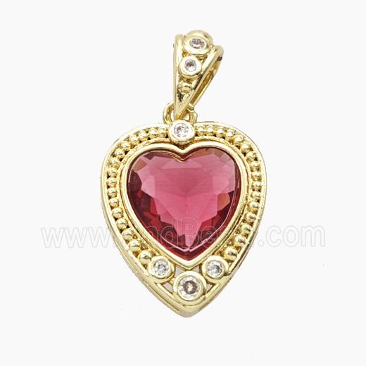 Copper Heart Pendant Pave Crystal Glass Gold Plated