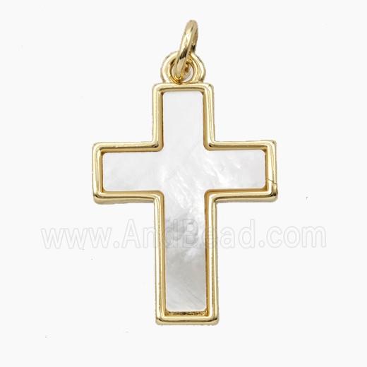 Copper Cross Pendant Pave Shell Gold Plated