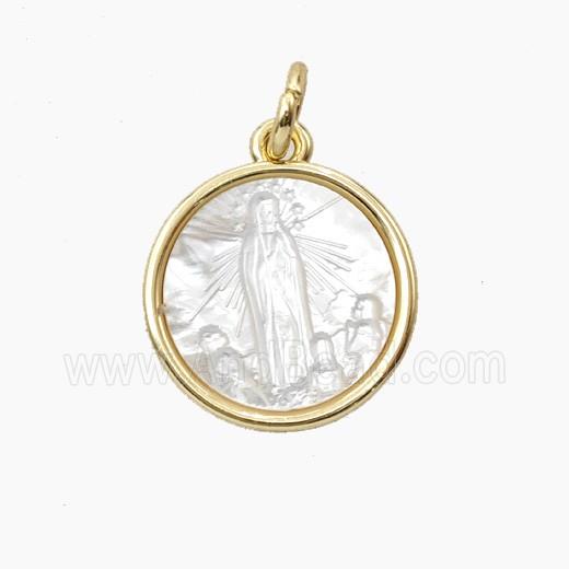 Copper Pendant Pave Shell Jesus Gold Plated