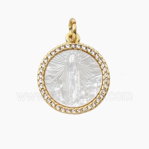Copper Pendant Pave Shell Virgin Mary Zirconia Gold Plated