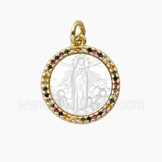 Copper Pendant Pave Shell Virgin Mary Zirconia Gold Plated