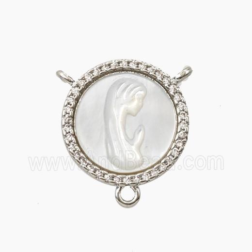 Copper Connector Pave Shell Virgin Mary Zirconia Platinum Plated