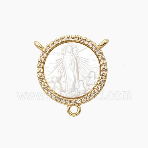 Copper Connector Pave Shell Virgin Mary Zirconia Gold Plated