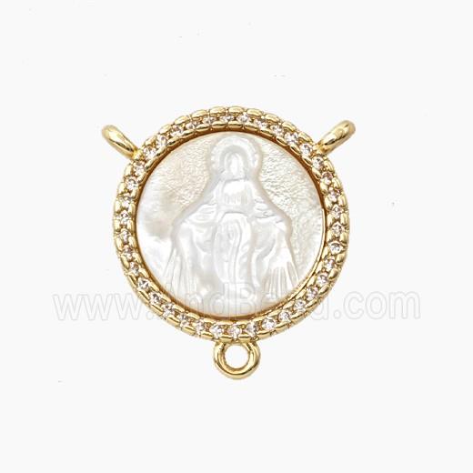 Copper Connector Pave Shell Virgin Mary Zirconia Gold Plated