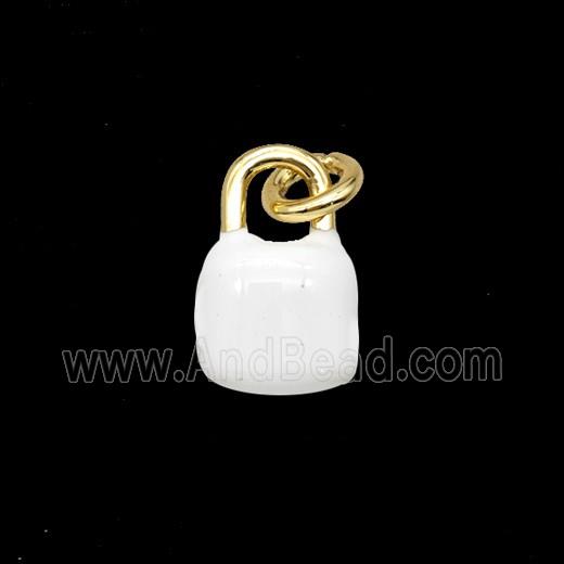 Copper Lock Pendant White Enamel Gold Plated