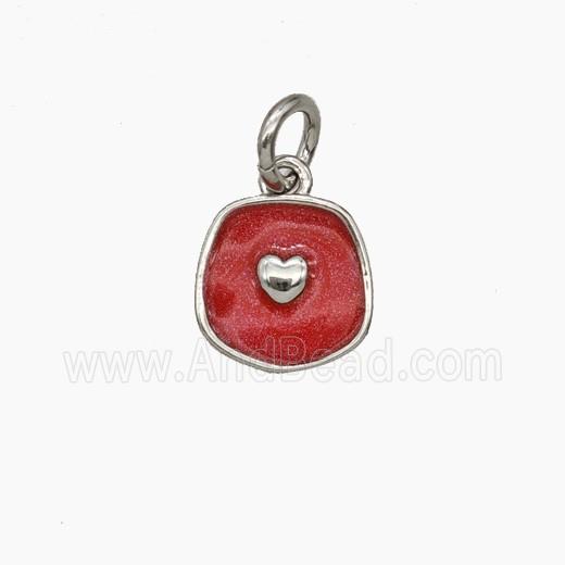 Copper Heart Pendant Red Enamel Platinum Plated