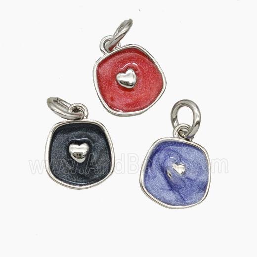 Copper Heart Pendant Enamel Platinum Plated Mixed