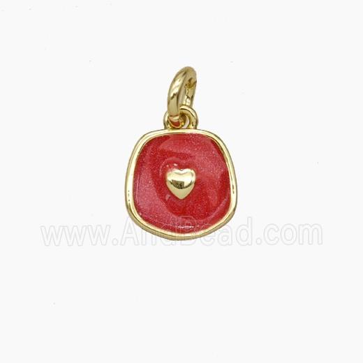 Copper Heart Pendant Red Enamel Gold Plated