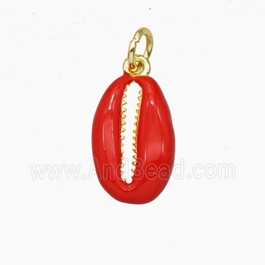 Copper Cowrie Shell Pendant Red Enamel Gold Plated