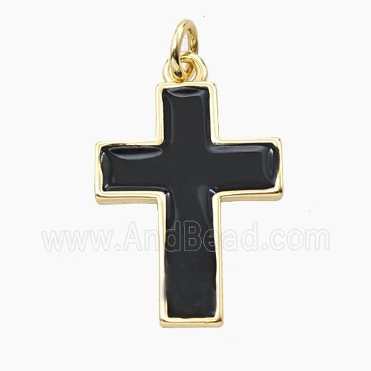 Copper Cross Pendant Black Enamel Gold Plated