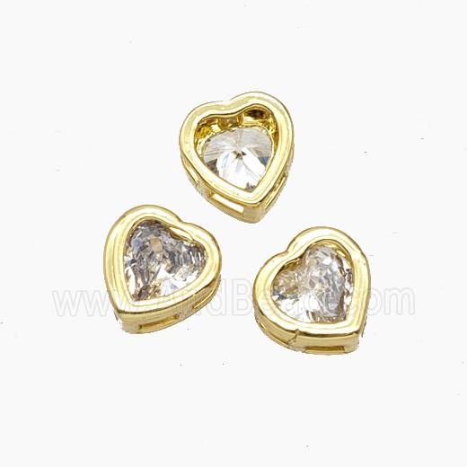 Copper Heart Beads Pave Crystal Glass Gold Plated